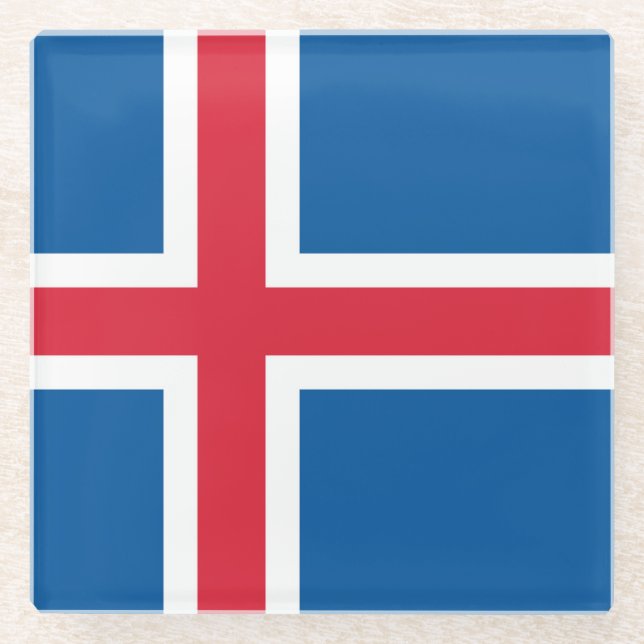Untersetzer aus Glas mit der Flagge Islands (Vorderseite)