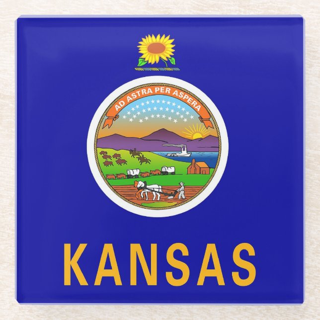 Untersetzer aus Glas mit der Flagge von Kansas, US (Vorderseite)