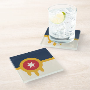 Untersetzer aus Glas mit der Flagge von Tulsa, Okl