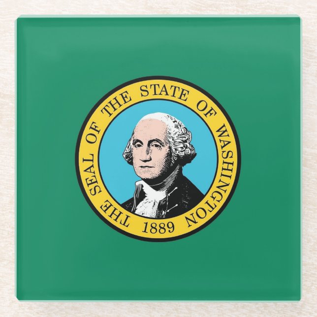 Untersetzer aus Glas mit der Flagge von Washington (Vorderseite)