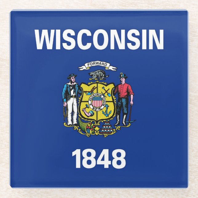 Untersetzer aus Glas mit der Flagge von Wisconsin  (Vorderseite)