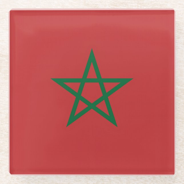 Untersetzer aus Glas mit marokkanischer Flagge (Vorderseite)