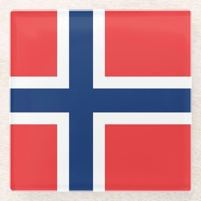 Untersetzer aus Glas mit norwegischer Flagge (Vorderseite)