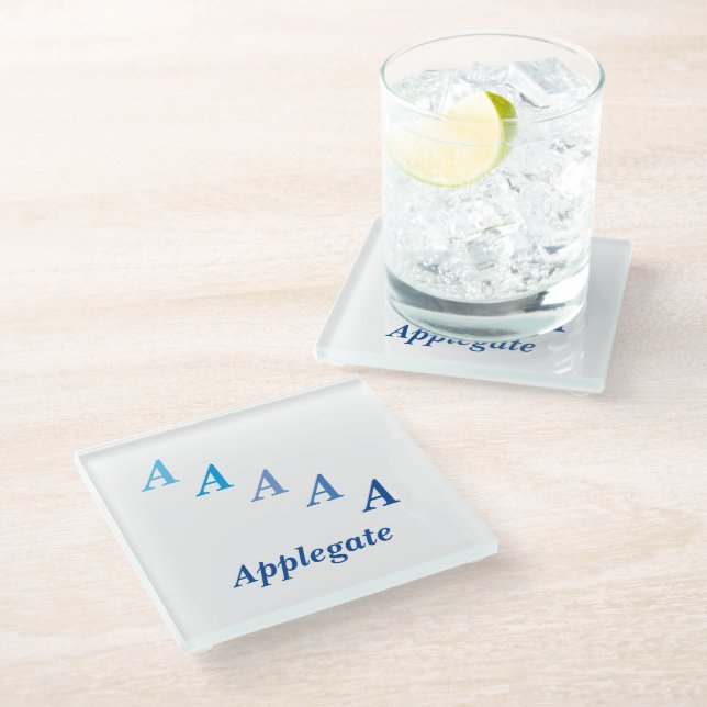 Untersetzer aus Glas - Name und Buchstaben (blau) (Schrägansicht)