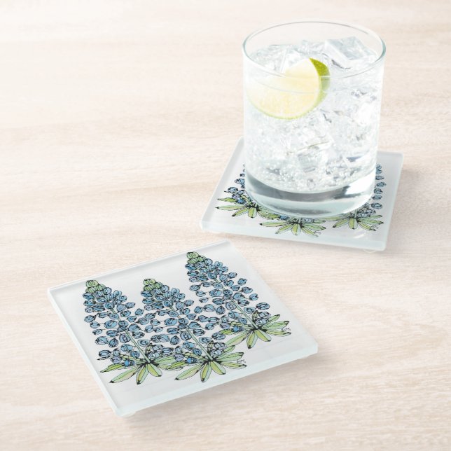 Untersetzer aus Glas - Texas Blue Bonnet Lupine (Schrägansicht)