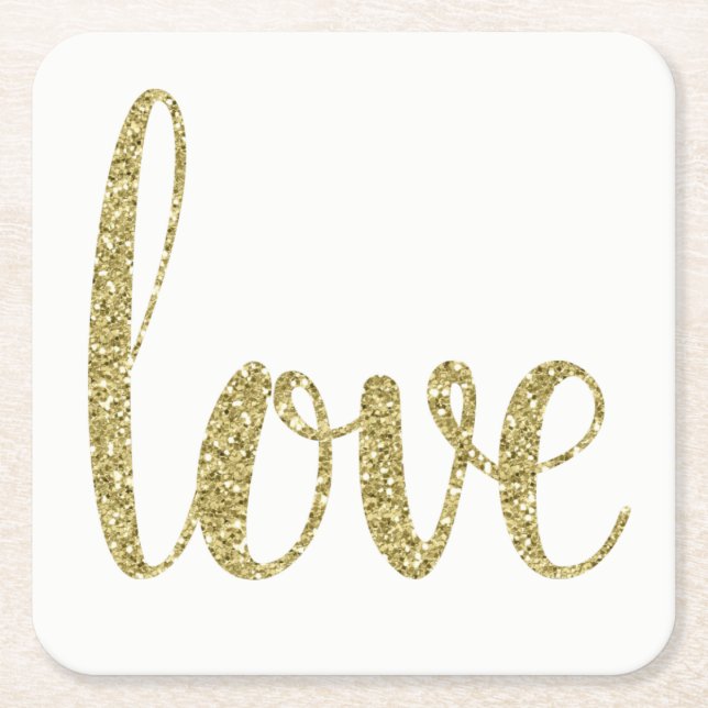 Untersetzer aus Gold, Liebe, Glitzer Schriftart (Vorderseite)