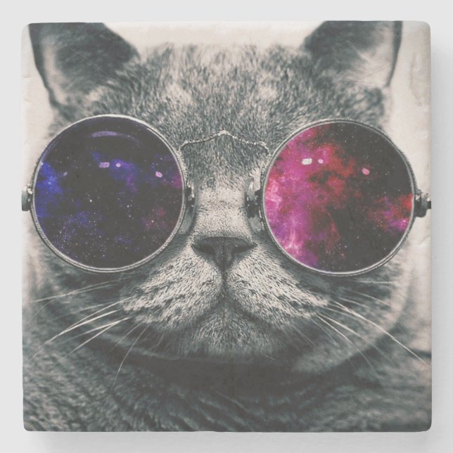 Untersetzer aus Marmor - Coole Katze (Vorderseite)
