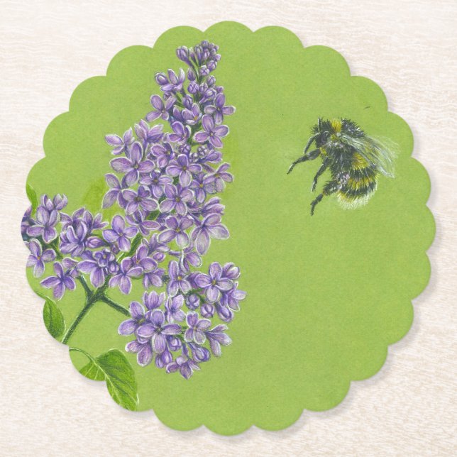 Untersetzer aus Papier mit Lila und Hummel (Vorderseite)