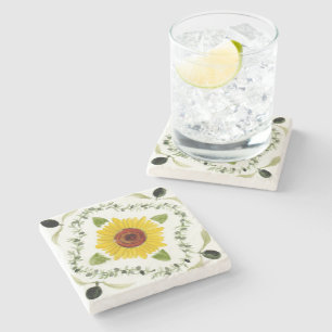 Untersetzer aus Stein mit Oliven- und Sonnenblumen