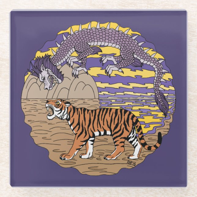 Untersetzer aus Tiger und Drachenglas (Vorderseite)