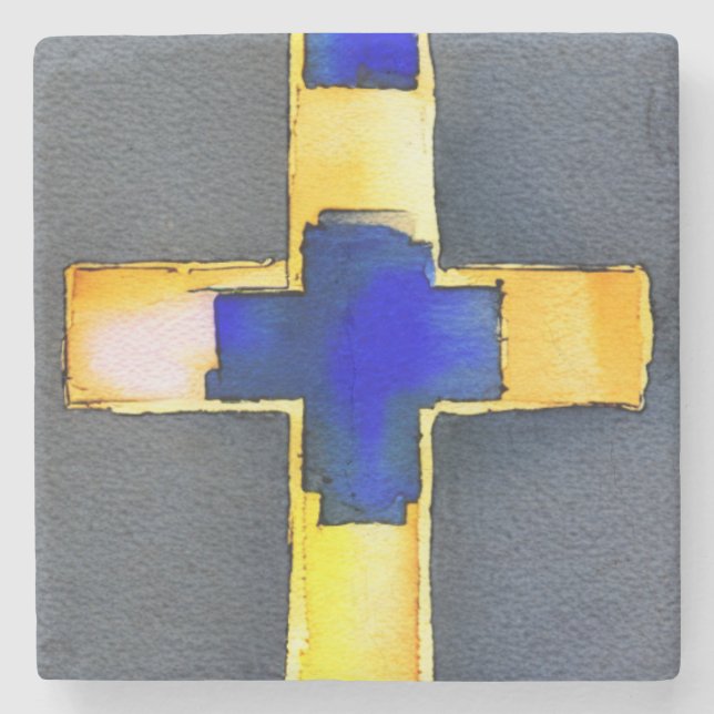 Untersetzer aus weißem und blauem Marmorkreuz (Vorderseite)