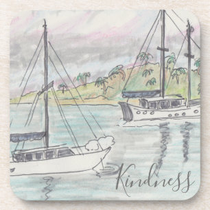 Untersetzer "Boats Fiji Watercolor Sketch"