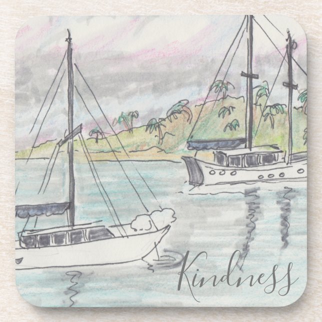 Untersetzer "Boats Fiji Watercolor Sketch" (Vorderseite)
