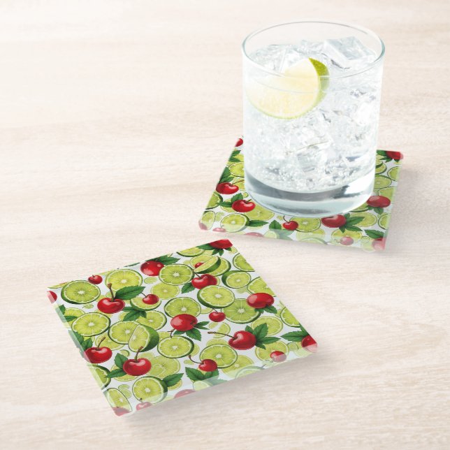 Untersetzer Cherry und Limes, Dekoration im Sommer (Schrägansicht)