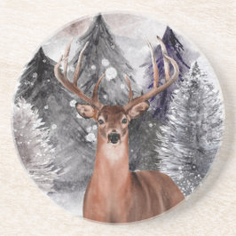 Untersetzer Deer Buck Watercolor Winterwald