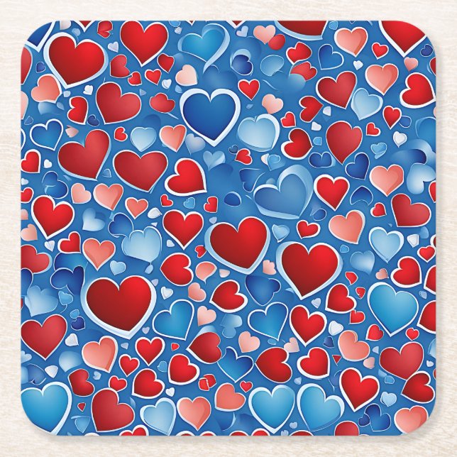 Untersetzer für blaues und rotes Herzpapier (Vorderseite)