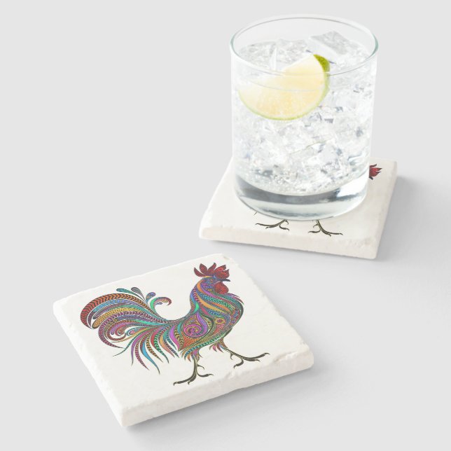 Untersetzer für künstlerisches Rooster-Design (Seitenansicht)