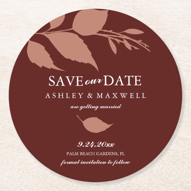 Untersetzer Hochzeit speichern Datum Maroon (Vorderseite)