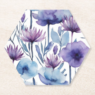 Untersetzer Lila und blaue Blumen Aquarellblumen