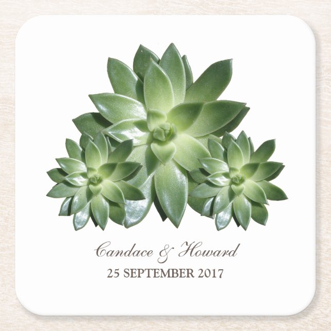 Untersetzer mit einfachem Sukkulenten Hochzeitspap (Vorderseite)