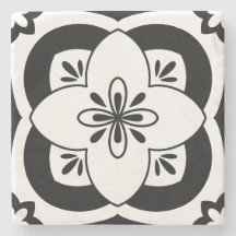 Untersetzer mit floralen Fliesen - Schwarz