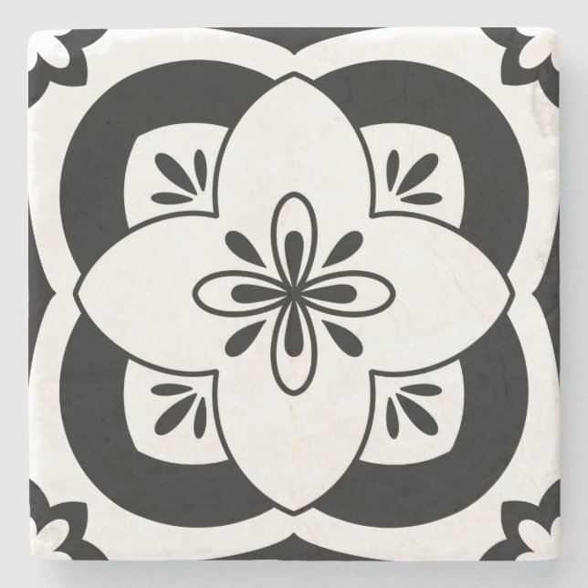 Untersetzer mit floralen Fliesen - Schwarz (Vorderseite)