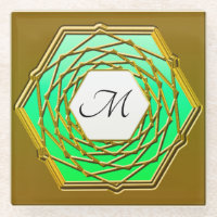 Untersetzer mit goldfarbenem und grünem Hexagon-De
