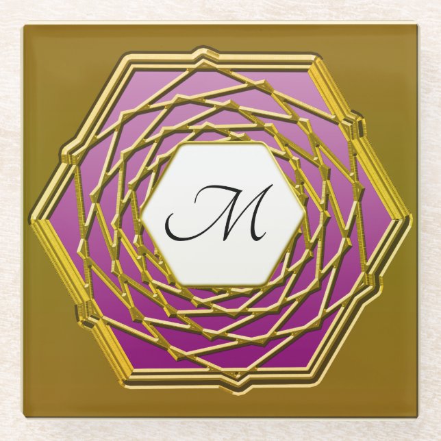 Untersetzer mit Goldweindesign mit Rotem Hexagon (Vorderseite)