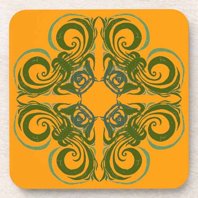 Untersetzer mit grünen und orangefarbenen Retrosch (Vorderseite)