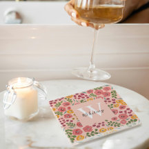 Untersetzer mit handbemaltem Blumenrosa