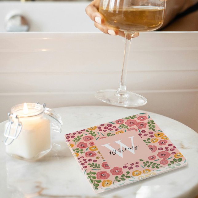 Untersetzer mit handbemaltem Blumenrosa (Von Creator hochgeladen)