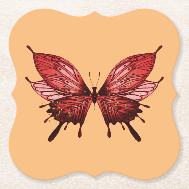 Untersetzer mit Roter Schmetterling auf Goldfarbe (Vorderseite)