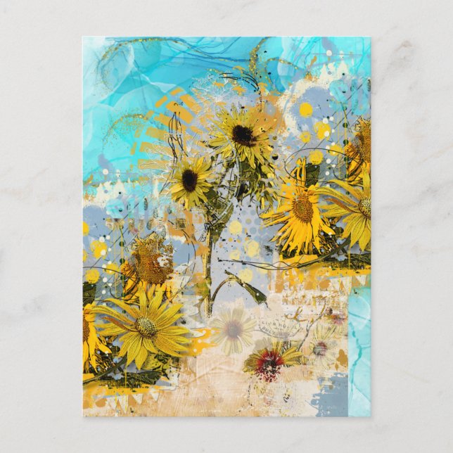 Untersetzer mit Sonnenblumen Postkarte (Vorderseite)