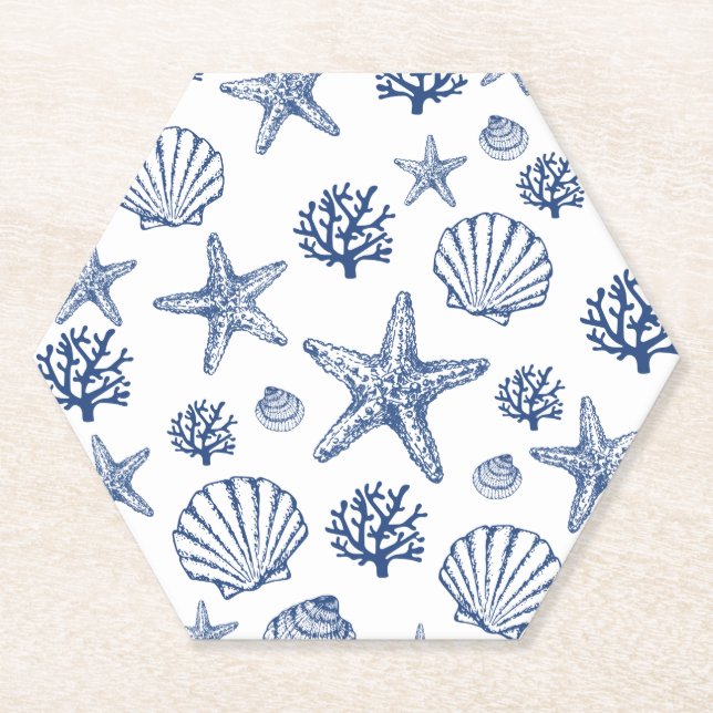 Untersetzer Navy Blue Seashell Pattern (Vorderseite)