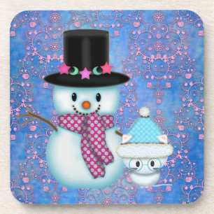 Untersetzer niedlich Snowman und Kitten Chrismtas