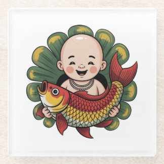 Untersetzer | Niedlicher Junge mit Lucky Koi