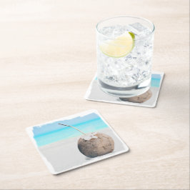 Untersetzer, Papier - Coconut Square Wasserfarbe S Rechteckiger Pappuntersetzer