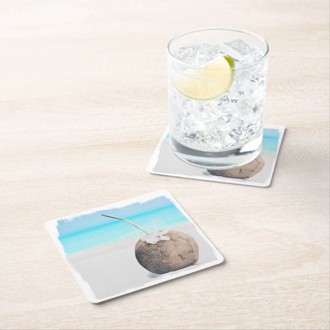 Untersetzer, Papier - Coconut Square Wasserfarbe S Rechteckiger Pappuntersetzer (Vor Ort)