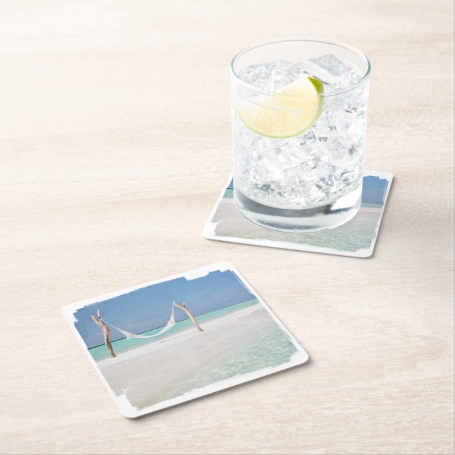 Untersetzer, Papier - Wasserfarben Beach Hammock S Rechteckiger Pappuntersetzer (Vor Ort)
