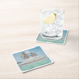 Untersetzer, Papier - Watercolor Beach Palm Island Rechteckiger Pappuntersetzer