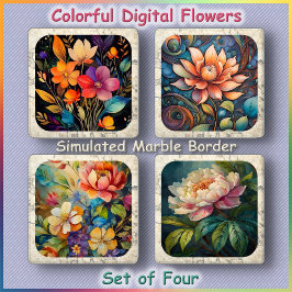 UNTERSETZER-SET (4) - Farbige Blumen - Nur quadrat