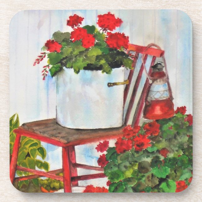Untersetzer Set 6 Cork Backed Summer Geraniums (Vorderseite)