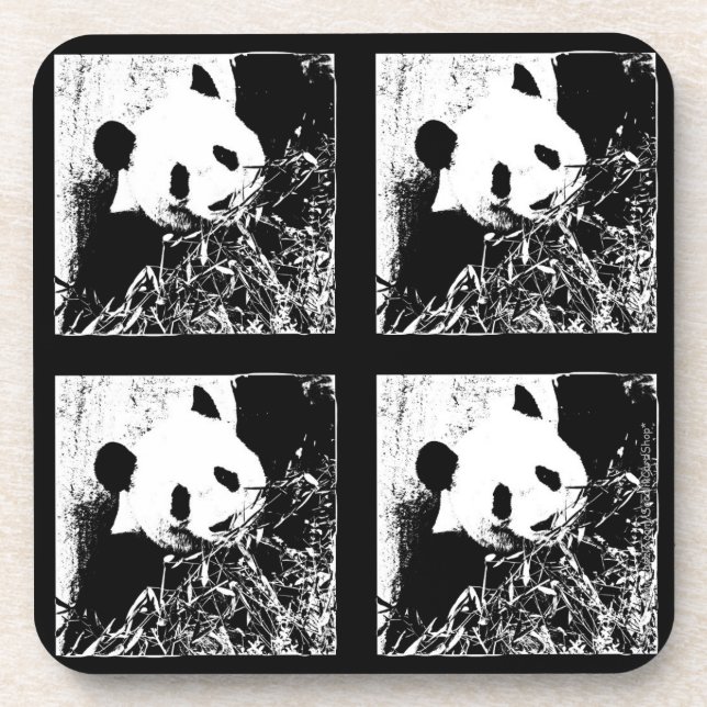 Untersetzer, Set 6, Riesenpanda Schwarz & Weiß Untersetzer (Vorderseite)