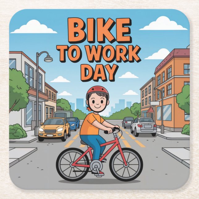 Untersetzer-Set "Fahrrad zur Arbeit" Rechteckiger Pappuntersetzer (Vorderseite)