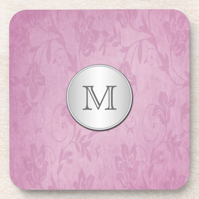 Untersetzer-Set für Monogramm-Rosa und SilberDamas Untersetzer (Vorderseite)