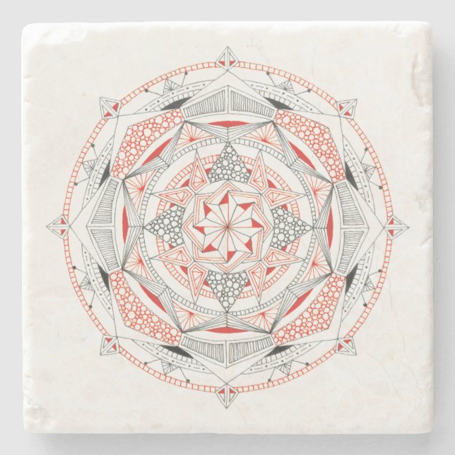 UNTERSETZER Stone Marble mit Mandala Design Red/Bl (Vorderseite)
