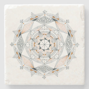 UNTERSETZER Stone Marble w/ Mandala Design Brown