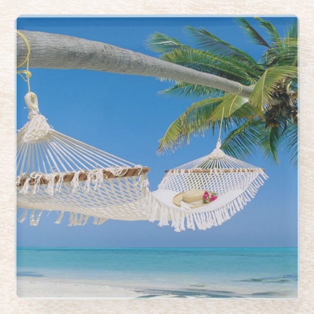 Untersetzer-Tropische Strand-Glasszene Glasuntersetzer (Vorderseite)