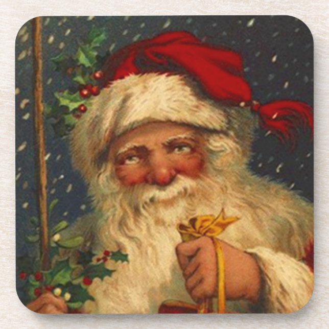 Untersetzer-Vintages Waldweihnachtssankt-Schneien Untersetzer (Vorderseite)