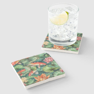 Untersetzer Wasserfarbe Koi und Lilien Stone